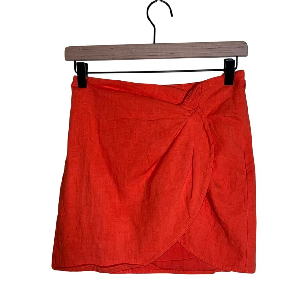 WHITE FOX orange linen tie detail beach vacation mini skirt S
